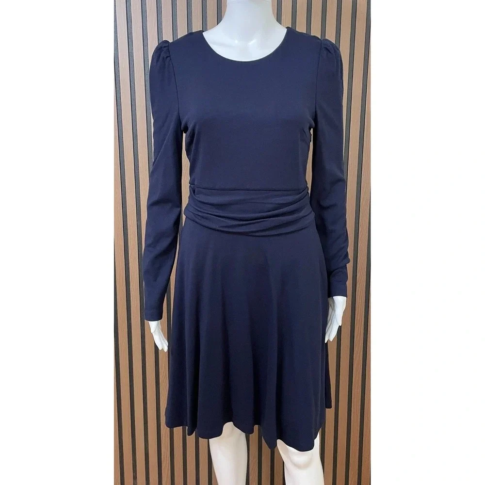 Boden Maggie Women's 4 Blue Dress Ponte Knit Fit &‎ Flare Ruched Waist Classic